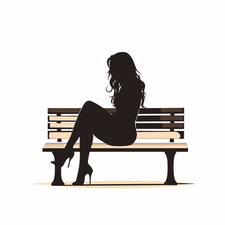 vector silhouette of a girl on a bench on a white background. Generative AIのイラスト素材