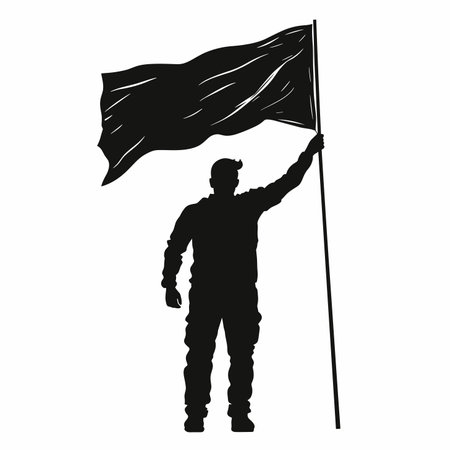 vector silhouette of a man with a waving flag on a white background. Generative AIのイラスト素材
