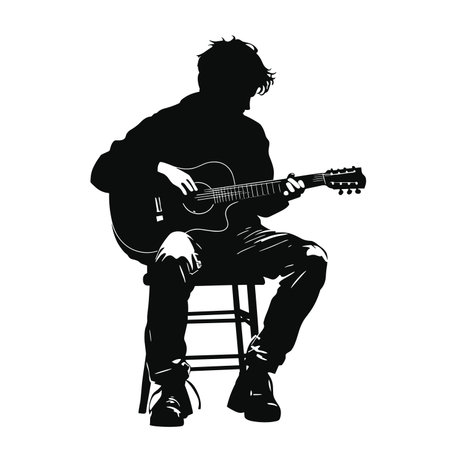 vector silhouette of a man on a chair with a guitar on a white background. Generative AIのイラスト素材