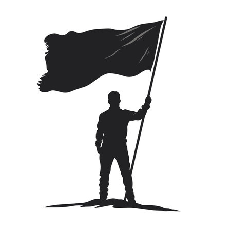 vector silhouette of a man with a waving flag on a white background. Generative AIのイラスト素材