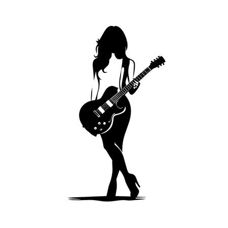 vector silhouette of a girl with a guitar on a white background. Generative AIのイラスト素材