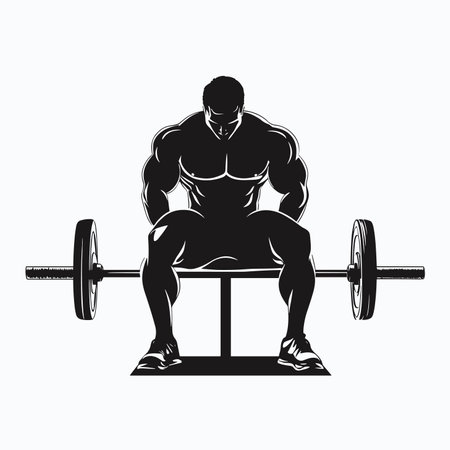 vector silhouette of a male bodybuilder with a barbell on a white background. Generative AIのイラスト素材