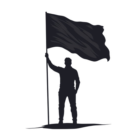 vector silhouette of a man with a waving flag on a white background. Generative AIのイラスト素材