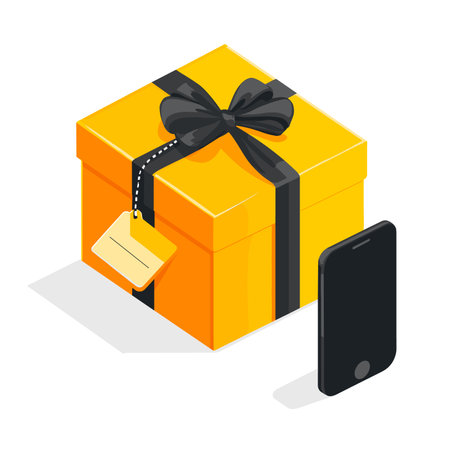 vector gift with bow next to phone . Generative AIのイラスト素材