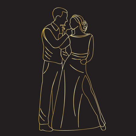 sketch of the bride and groom on a black background isolatedのイラスト素材