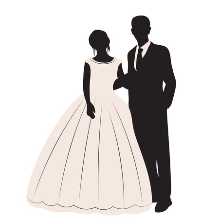 Silhouette of bride and groom on a white background. Vector illustrationのイラスト素材