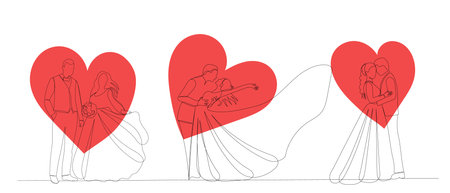 Wedding couple in love. One line drawing vector illustration.のイラスト素材