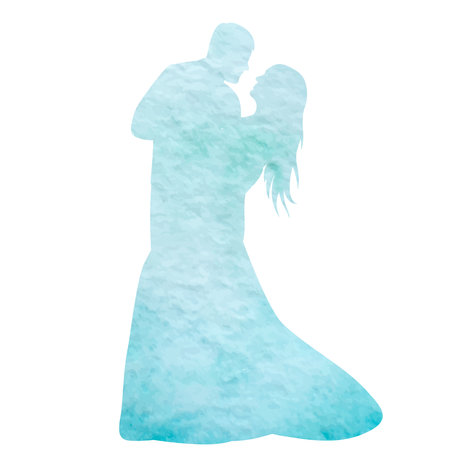 Silhouette of a loving couple on a white background. Watercolor illustration.のイラスト素材