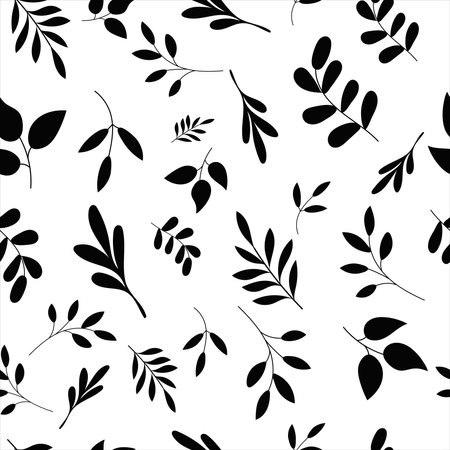 Seamless pattern with black leaves on white background. Vector illustration.のイラスト素材