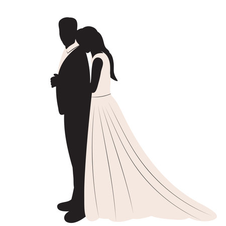 Wedding couple silhouette isolated on white background. Vector illustration.のイラスト素材