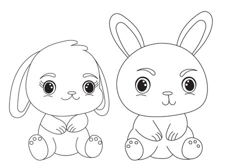 Coloring Page Outline Of Cute Cartoon Easter Bunny. Vector Illustration.のイラスト素材