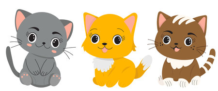 Cute cartoon cats. Vector illustration isolated on a white background.のイラスト素材