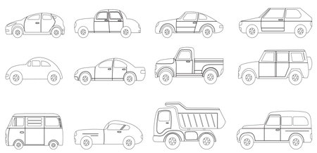 Set of outline cars isolated on white background. Vector illustration for your designのイラスト素材