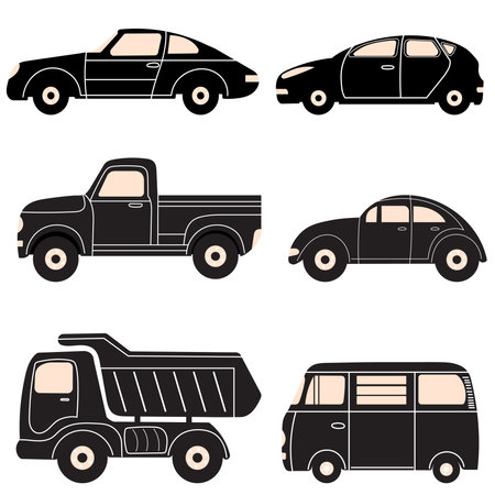 Set of silhouettes of cars on a white background. Vector illustrationのイラスト素材