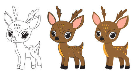 Cute cartoon deer set. Vector illustration isolated on white background.のイラスト素材
