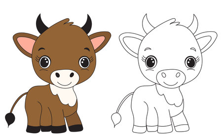 bull for kids coloring book, vector on white backgroundのイラスト素材