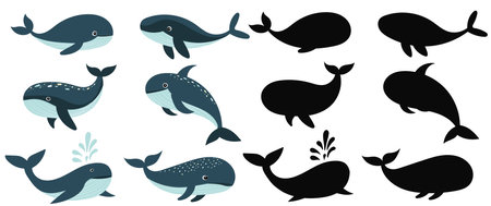 whales set on white background, vectorのイラスト素材