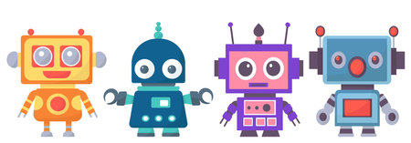 set of robots, androids on a white background in a flat style isolated vectorのイラスト素材