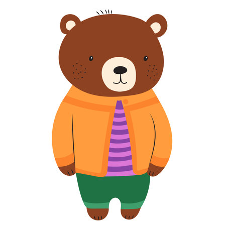teddy bear in clothes in flat style isolatedのイラスト素材