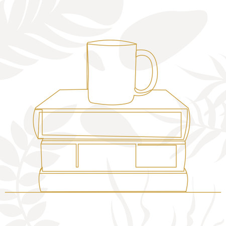 mug and books line drawing vectorのイラスト素材