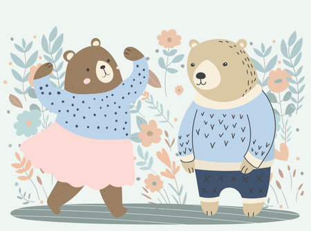 bears couple, she-bear and bear in flat style, vectorのイラスト素材