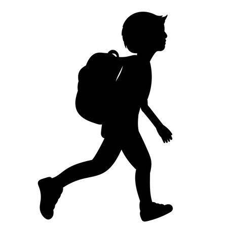 silhouette of a boy with a backpack, a schoolboy, on a white back ground vectorのイラスト素材
