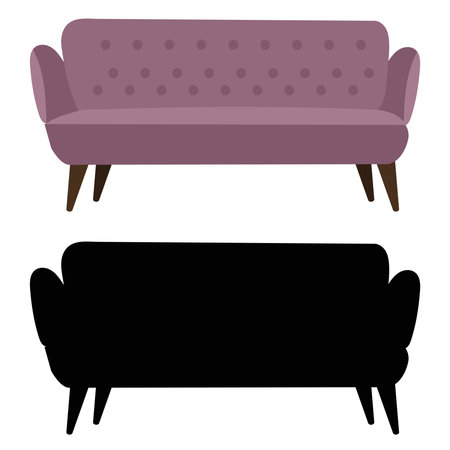 Sofa and armchair in retro style. Vector illustration.のイラスト素材