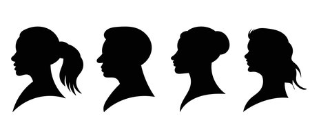 Vector silhouette of woman head on white background. Symbol of female.のイラスト素材
