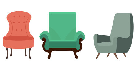 Set of different armchairs. Vector illustration in flat design style.