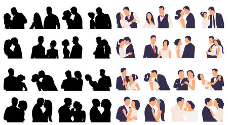 set portrait of man and woman in love in flat style vectorのイラスト素材