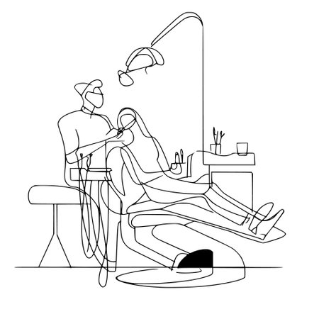 vector one line drawing dental office, dentist.Generative AIのイラスト素材