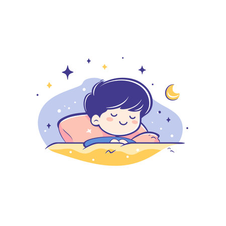 vector drawing of a boy sleeping in a crib .Generative AIのイラスト素材