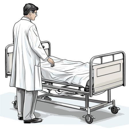 vector drawing doctor standing near hospital bed .Generative AIのイラスト素材