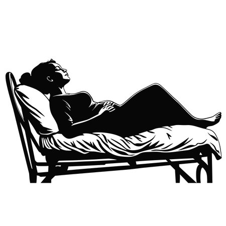 vector silhouette woman lying in hospital bed .Generative AIのイラスト素材