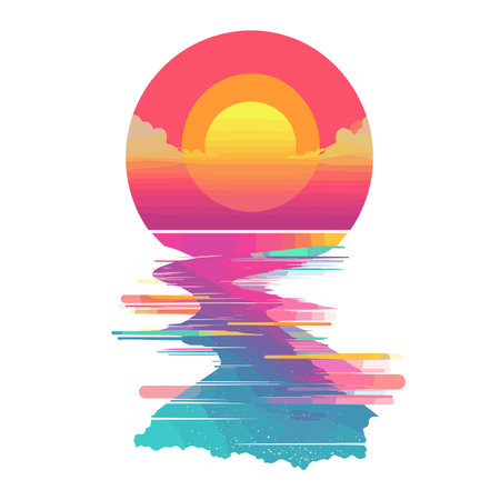 vector simple style sunset over water on white background .Generative AIのイラスト素材