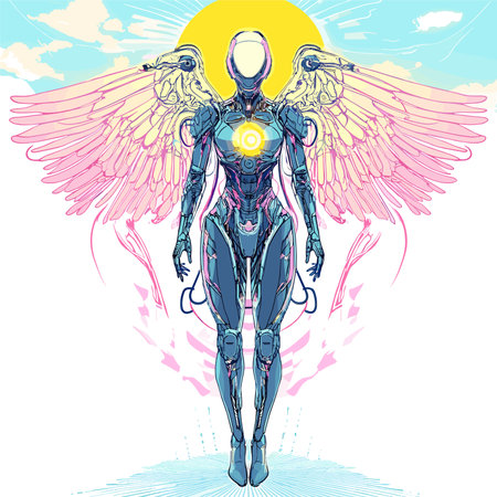 vector girl with angel wings on white background .Generative AIのイラスト素材