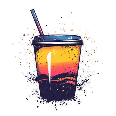 Coffee cup with a straw. Hand drawn vector illustration.のイラスト素材