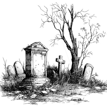 Sketch of a tombstone with a cross in the cemeteryのイラスト素材