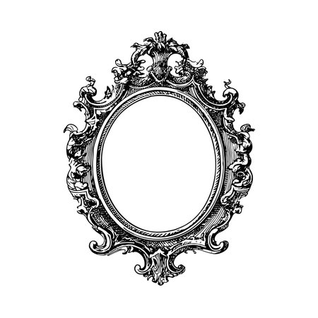 vector drawing sketch of an old mirror on a white background .Generative AIのイラスト素材