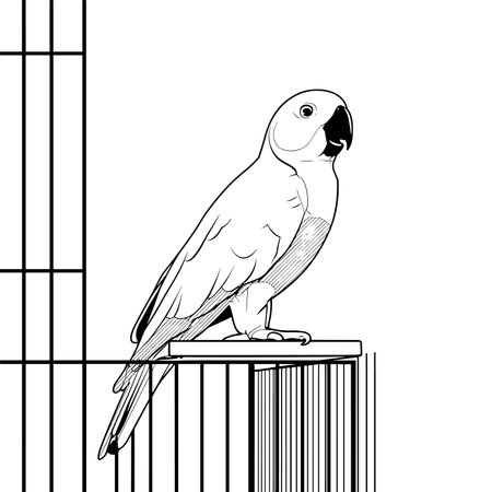 vector sketch parrot sits in a cage on a white background .Generative AIのイラスト素材