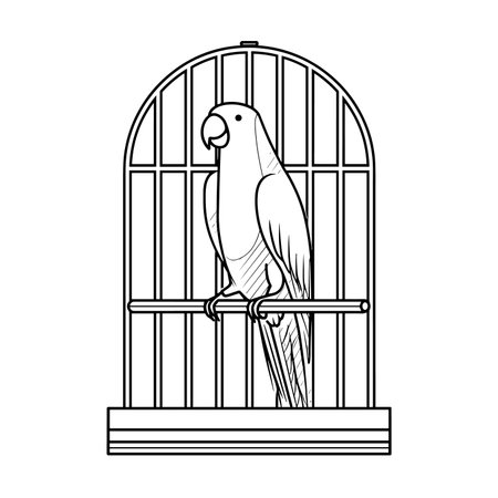 vector sketch parrot sits in a cage on a white background .Generative AIのイラスト素材