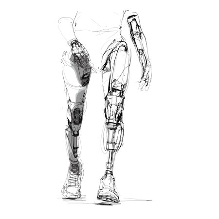 vector sketch leg in prosthesis white background .Generative AIのイラスト素材