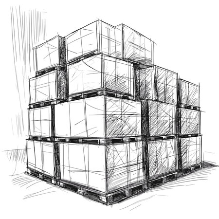 vector sketch of warehouse with boxes on white background .Generative AIのイラスト素材