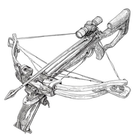 vector sketch crossbow with arrow on white background .Generative AIのイラスト素材