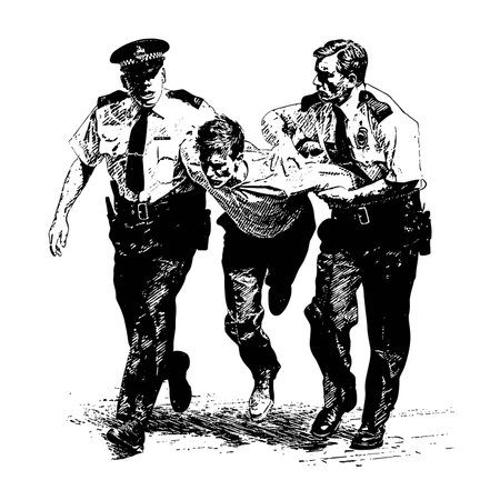 vector sketch two police officers detect a criminal on a white background .Generative AIのイラスト素材