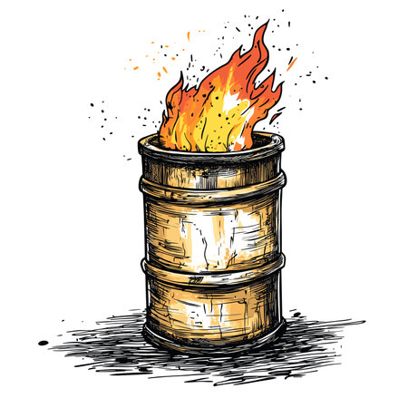 vector drawing of burning oil barrel on white background .Generative AIのイラスト素材