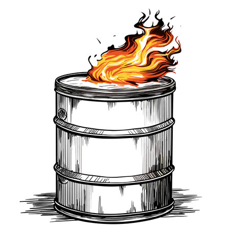 vector drawing of burning oil barrel on white background .Generative AIのイラスト素材