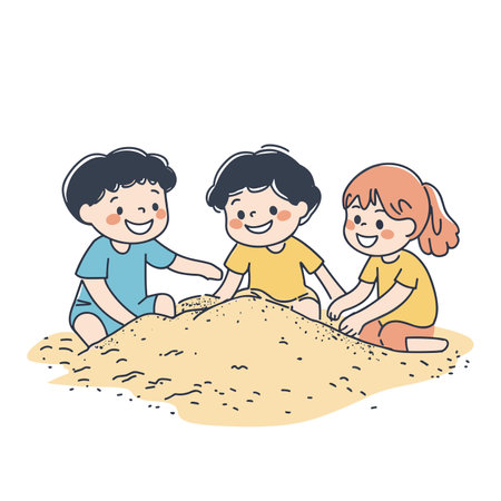 vector drawing children playing in sandbox on white background .Generative AIのイラスト素材