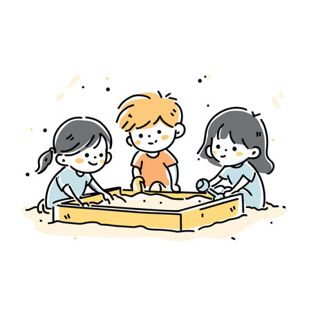 vector drawing children playing in sandbox on white background .Generative AIのイラスト素材