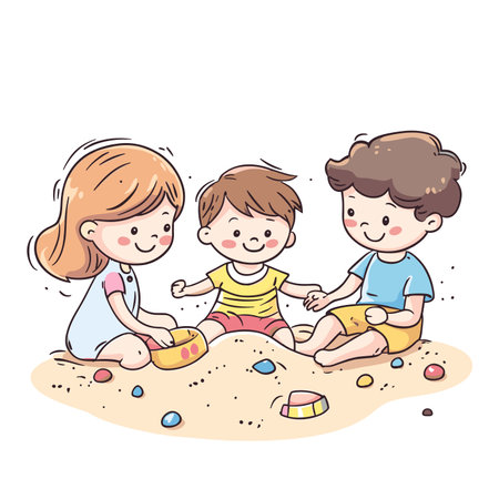 vector drawing children playing in sandbox on white background .Generative AIのイラスト素材